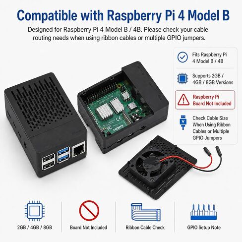 iUniker Case for Raspberry Pi 4, ABS Pi 4 Case with Cooling Fan, Pi 4 Heatsink, Simple Removable Top Cover for Pi 4 Model B/ 4B in Kuwait