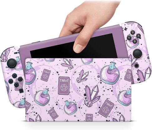 ZOOMHITSKINS Skin Compatible with Switch, Crystal Tarot Mystic Purple Design, Durable 3M Vinyl Decal Wrap, Precision Fit, Bubble-Free, Made in USA in Kuwait