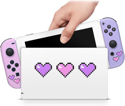 ZOOMHITSKINS Skin Compatible with Switch, Gaming Girl Pink Pixel Heart Design, Durable 3M Vinyl Decal Wrap, Precision Fit, Bubble-Free, Made in USA in Kuwait