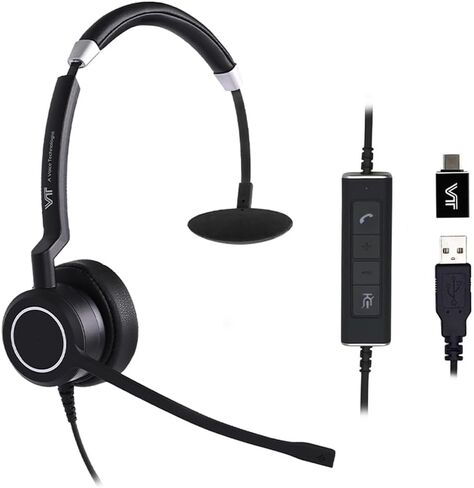 VT Wired UC-Headset with 2-Mic AI Noise-Cancelling - Work Headphones with USB-A/C for PC/Laptop/IP Phones for MS Teams,Genesys,3CX,Bria,Avaya Workplace,Cisco Jabber,GoogleMeet, Zoom,etc.(Mono) in Saudi Arabia