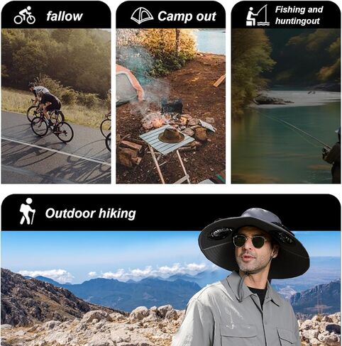 2026 Upgraded Fishing Hats with Sunglasses, Wide Brim Sun Hat with 2 Solar Fan, USB & Solar Powered Fishing Hats, Solar Fan Hats UPF 50+ Dark Black in Saudi Arabia
