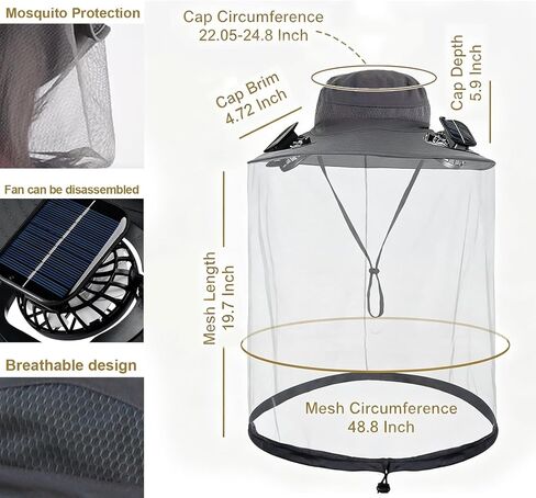 2026 Upgraded Fishing Hats with Sunglasses, Wide Brim Sun Hat with 2 Solar Fan, USB & Solar Powered Fishing Hats, Solar Fan Hats UPF 50+ Dark Black in Saudi Arabia