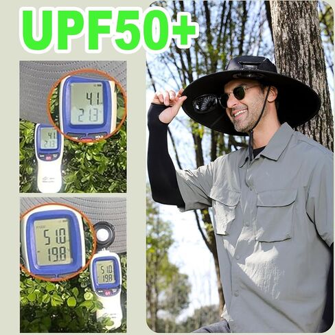 2026 Upgraded Fishing Hats with Sunglasses, Wide Brim Sun Hat with 2 Solar Fan, USB & Solar Powered Fishing Hats, Solar Fan Hats UPF 50+ Dark Black in Saudi Arabia