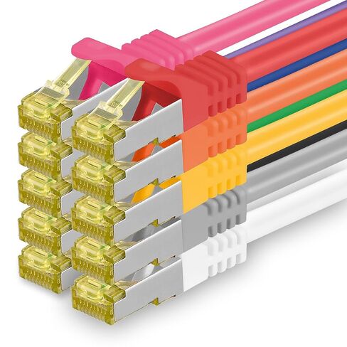 1aTTack.de Cat.7 Patch Cable Set S/FTP (PiMF) Ethernet LAN Network Cables 10 Gigabit/s High Speed 600 MHz with Locking Protection Halogen-Free (LSZH) 10 Couleurs - 10 Pieces 1m in Kuwait
