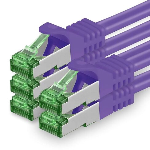 1aTTack.de Cat.7 ethernet Cable 1m - Violet - 5 Pieces - Cat7 LAN Network 10GBASE-T - 10000 Mbps (Sftp Pimf) Double Shielded patchcable RJ45 Plug Cat.6a in Kuwait