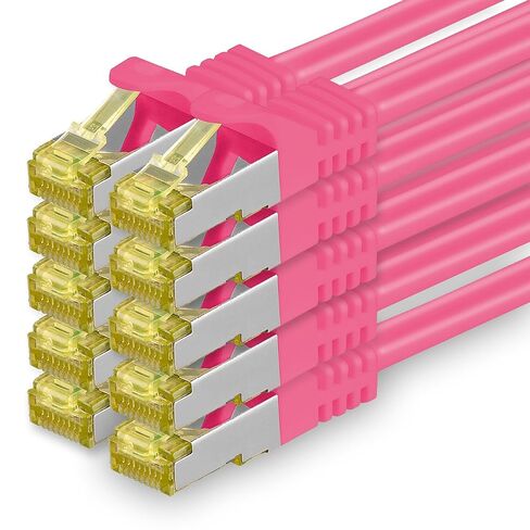 1aTTack.de Cat.7 Patch Cable Set S/FTP (PiMF) Ethernet LAN Network Cables 10 Gigabit/s High Speed 600 MHz with Locking Protection Halogen-Free (LSZH) Magenta - 10 Pieces 3m in Kuwait