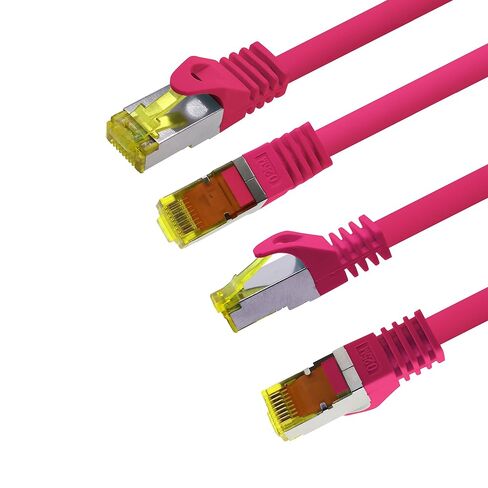 1aTTack.de Cat.7 Patch Cable Set S/FTP (PiMF) Ethernet LAN Network Cables 10 Gigabit/s High Speed 600 MHz with Locking Protection Halogen-Free (LSZH) Magenta - 5 Pieces 1m in Kuwait