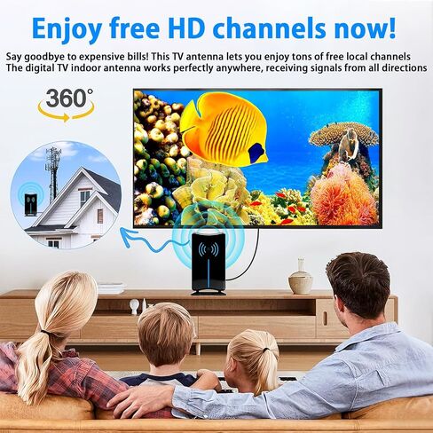 Digital TV Antenna for Smart TV Indoor/Outdoor with 261 Miles, HD Antenna with 16.0ft Signal Amplifier, Supports 4K 1080P HDTV, Long Range Reception, Easy Installation for All TVs FM24586 in Kuwait