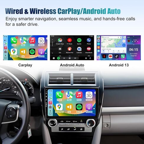 (4Core + 64GB) Car Radio upgrade for Toyota Camry 2012 2013 2014 with Carplay and Android Auto, 10.2 Inch QLED Touch Screen Android 13 Camry Stereo with Bluetooth,WiFi,GPS,FM Radio,Backup Camera & SWC in Saudi Arabia