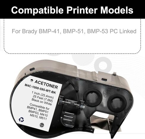 Compatible M4C-1000-595-WT-BK All-Weather Vinyl Labels 1 in W x 25ft for use with Brady BMP-41, BMP-51, BMP-53 PC Linked.(Black on White) in Saudi Arabia
