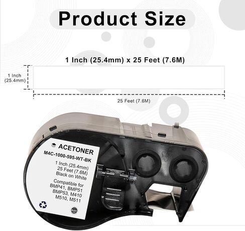 Compatible M4C-1000-595-WT-BK All-Weather Vinyl Labels 1 in W x 25ft for use with Brady BMP-41, BMP-51, BMP-53 PC Linked.(Black on White) in Saudi Arabia