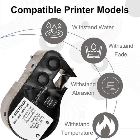 Compatible M4C-1000-595-WT-BK All-Weather Vinyl Labels 1 in W x 25ft for use with Brady BMP-41, BMP-51, BMP-53 PC Linked.(Black on White) in Saudi Arabia