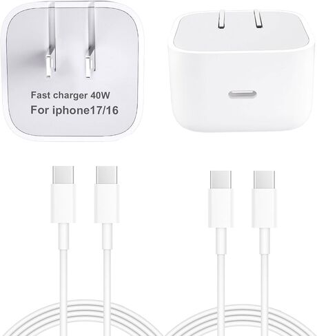 USB C Fast Charger, 40W USB C Charger Block with 6FT Type C Charging Cable Compatible for iPhone 17/17 Plus/17 Pro Max/16/16 Plus/16 Pro/16 Pro Max/15/15 Pro Max in Kuwait