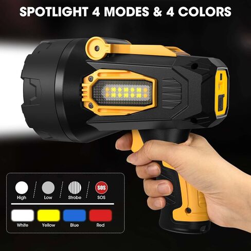 Lylting Rechargeable Spotlight, 2,000,000 Lumens Super Bright Spotlight Flashlight Outdoor Handheld with Cob Light, Heavy Duty Led Spot Light for Boating Camping in Saudi Arabia
