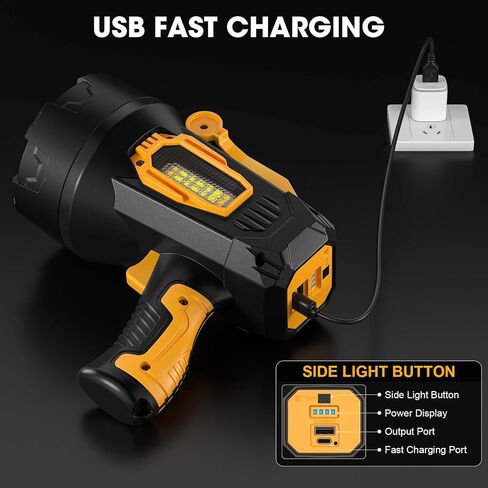 Lylting Rechargeable Spotlight, 2,000,000 Lumens Super Bright Spotlight Flashlight Outdoor Handheld with Cob Light, Heavy Duty Led Spot Light for Boating Camping in Saudi Arabia