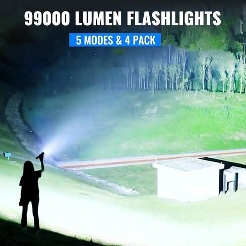 MIXILIN Rechargeable Flashlights, Super Bright 99000LM LED Flashlights for Home Camping Emergencies, 5 Modes High Lumens Flashlights Powerful Flash Light with USB Cable in Kuwait