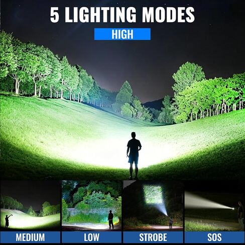 MIXILIN Rechargeable Flashlights, Super Bright 99000LM LED Flashlights for Home Camping Emergencies, 5 Modes High Lumens Flashlights Powerful Flash Light with USB Cable in Kuwait