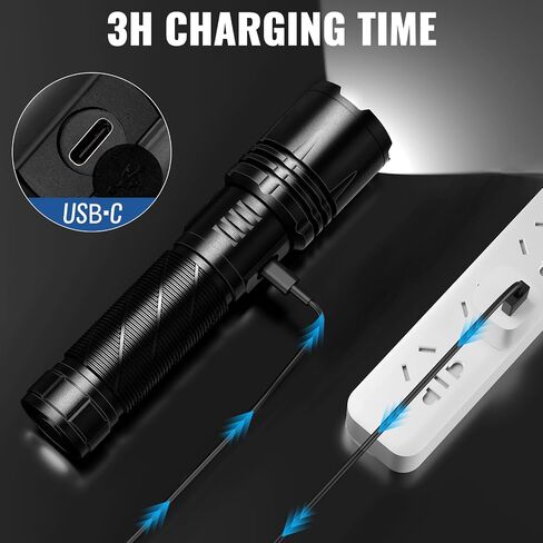 MIXILIN Rechargeable Flashlights, Super Bright 99000LM LED Flashlights for Home Camping Emergencies, 5 Modes High Lumens Flashlights Powerful Flash Light with USB Cable in Kuwait