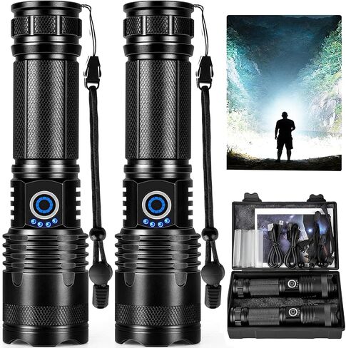 MIXILIN Rechargeable LED Flashlights High Lumens, 99000 Lumens Bright Flashlight with 5 Modes & Waterproof, Powerful Flash Light Handheld Flashlights for Home Camping Emergencies - 2 Pack in Kuwait