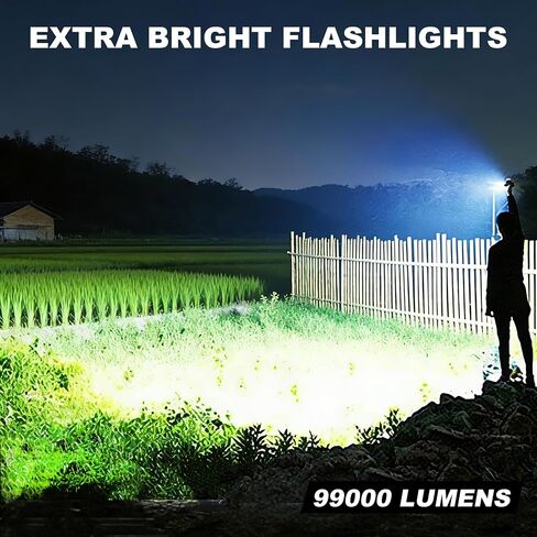 MIXILIN Rechargeable LED Flashlights High Lumens, 99000 Lumens Bright Flashlight with 5 Modes & Waterproof, Powerful Flash Light Handheld Flashlights for Home Camping Emergencies - 2 Pack in Kuwait