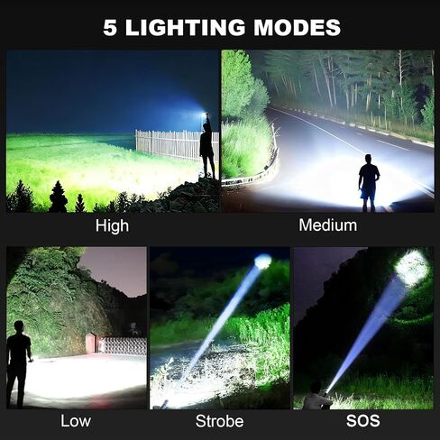 MIXILIN Rechargeable LED Flashlights High Lumens, 99000 Lumens Bright Flashlight with 5 Modes & Waterproof, Powerful Flash Light Handheld Flashlights for Home Camping Emergencies - 2 Pack in Kuwait