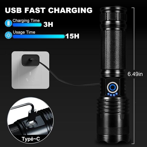 MIXILIN Rechargeable LED Flashlights High Lumens, 99000 Lumens Bright Flashlight with 5 Modes & Waterproof, Powerful Flash Light Handheld Flashlights for Home Camping Emergencies - 2 Pack in Kuwait