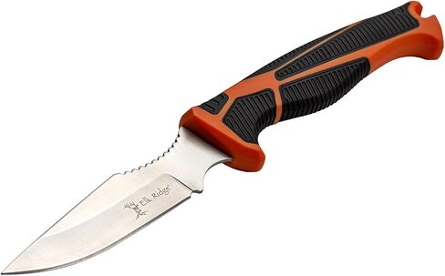 Elk Ridge Outdoors - TREK - Fine Edge Caping Knife, Orange and Black TPR Handle, Rigid Nylon Sheath, Hunting, Camping, Survival - ER-TKFIX003 in Kuwait