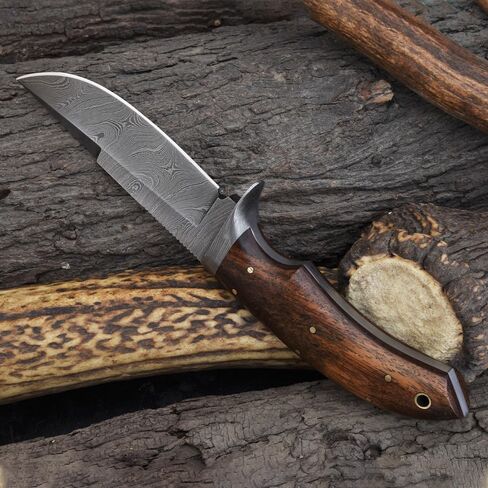 Knives Ranch Handmade 9" Hunting Knife | Best for Camping & Bushcrafts | Damascus Steel | Excellent Edge Retention | Rosewood Handle | Heavy-Duty (Horizontal and Vertical Loops) Leather Sheath (2132) in Saudi Arabia