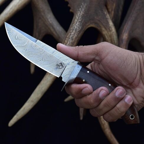 Knives Ranch Handmade 9" Hunting Knife | Best for Camping & Bushcrafts | Damascus Steel | Excellent Edge Retention | Rosewood Handle | Heavy-Duty (Horizontal and Vertical Loops) Leather Sheath (2132) in Saudi Arabia