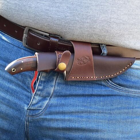 Knives Ranch Handmade 9" Hunting Knife | Best for Camping & Bushcrafts | Damascus Steel | Excellent Edge Retention | Rosewood Handle | Heavy-Duty (Horizontal and Vertical Loops) Leather Sheath (2132) in Saudi Arabia