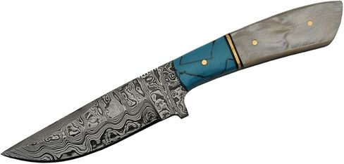 SZCO Full Tang Hunting Knife 7.75 Inch - Camping Knife with Pearl Handle, Ladder Pattern Damascus Blade & Sheath - Pocket Knife for Hunting & Outdoor uses - Knives for Men in Saudi Arabia