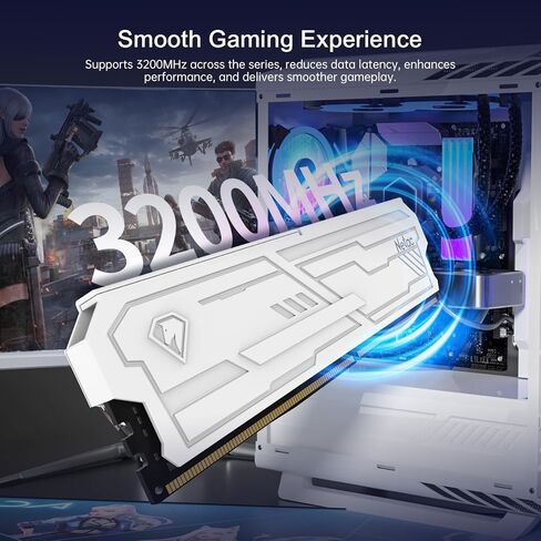 Netac DDR4 DRAM 32GB Kit16GBx2 C16 3200MHz XMP 2.0 Dual Channel RAM (PC4-25600) 1.35V 288-Pin Upgraded Aluminum Heat Sink Ideal for Gaming Computer Upgrade - Shadow III White in Kuwait