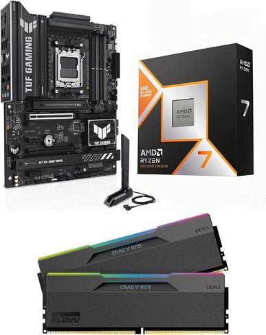 Micro Center CPU Motherboard Memory Combo: AMD Ryzen 7 9800X3D CPU Processor with ASUS TUF Gaming B850-PLUS WiFi AM5 ATX Motherboard and KLEVV CRAS V RGB DDR5 32GB (2x16GB) 6000MHz Ram Memory Black in Kuwait