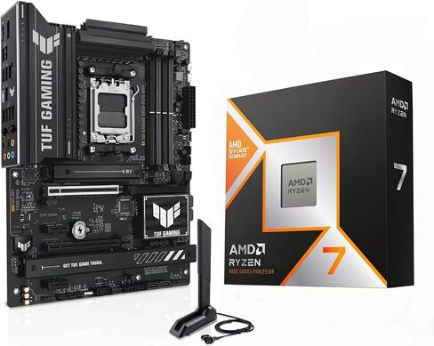Micro Center CPU Motherboard Memory Combo: AMD Ryzen 7 9800X3D CPU Processor with ASUS TUF Gaming B850-PLUS WiFi AM5 ATX Motherboard and KLEVV CRAS V RGB DDR5 32GB (2x16GB) 6000MHz Ram Memory Black in Kuwait