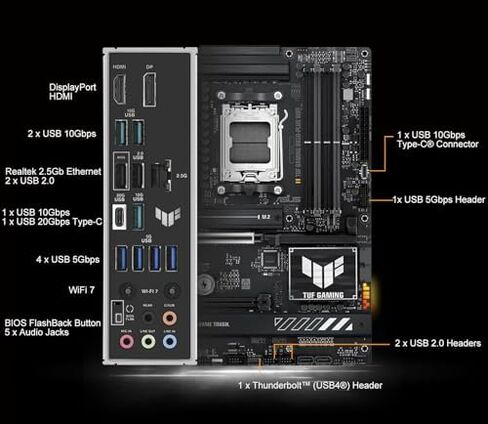Micro Center CPU Motherboard Memory Combo: AMD Ryzen 7 9800X3D CPU Processor with ASUS TUF Gaming B850-PLUS WiFi AM5 ATX Motherboard and KLEVV CRAS V RGB DDR5 32GB (2x16GB) 6000MHz Ram Memory Black in Kuwait