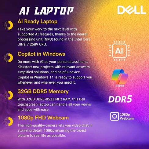 Dell 16 Plus AI Business Laptop, 16" FHD+ Touchscreen, Intel Core Ultra 7 258V(>Ultra 9 185H), Backlit Keyboard, Fingerprint, 1080p Webcam, Windows 11 Pro, Ice Blue(32GB DDR5 RAM 8533MHz | 2TB SSD) in Kuwait