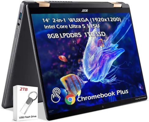 Acer Chromebook Spin 714 14" Touchscreen FHD+ 2-in-1 Laptop, 13th Gen Intel 10-Core i5-1335U (Beat i7-1270P), 8GB LPDDR4X RAM, 256GB PCIe SSD, WiFi 6, Bluetooth 5.2, Backlit Keyboard, Chrome OS, BROAG in Kuwait