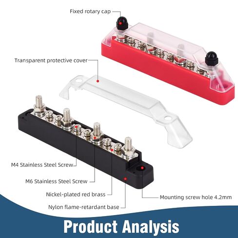 Bus Bar 12V 150A，6*#8(M4) and 4 * 1/4"(M6) Stud Power Distribution Block, Battery Bus bar for marien，Buss Bar 12V for Car、Boat and Solar Wiring (Black+Red) in Saudi Arabia