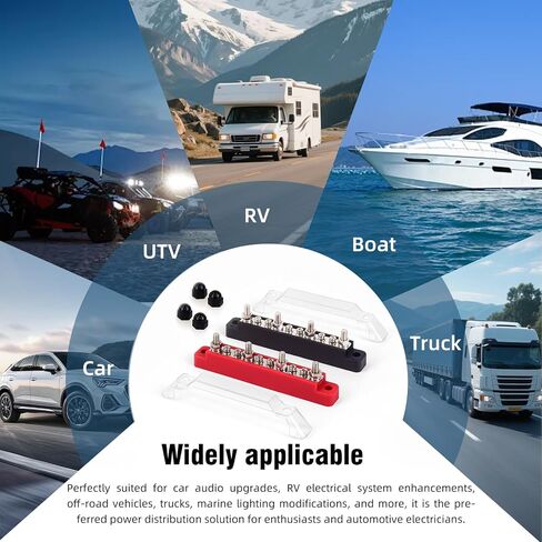 Bus Bar 12V 150A，6*#8(M4) and 4 * 1/4"(M6) Stud Power Distribution Block, Battery Bus bar for marien，Buss Bar 12V for Car、Boat and Solar Wiring (Black+Red) in Saudi Arabia