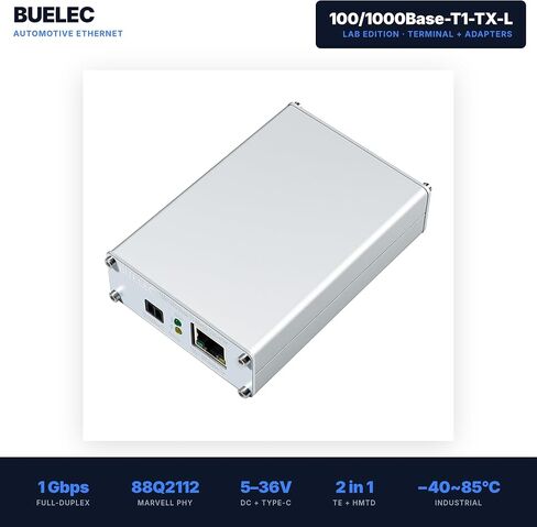 100/1000Base-T1-TX-L Automotive Ethernet Media Converter – 1Gbps Full-Duplex Gigabit T1 to RJ45, 88Q2112&RTL8211FI, Aluminum Alloy Case,TE MATEnet & H-MTD Adapter Boards,Industrial Grade in Kuwait