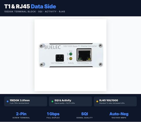 100/1000Base-T1-TX-L Automotive Ethernet Media Converter – 1Gbps Full-Duplex Gigabit T1 to RJ45, 88Q2112&RTL8211FI, Aluminum Alloy Case,TE MATEnet & H-MTD Adapter Boards,Industrial Grade in Kuwait