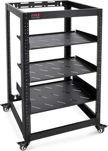 Pyle 20U Open Frame Server Rack - Wall Mount Network Rack for Servers, Networking & AV Gear - Heavy-Duty 19" Equipment, Includes 1U & 2U Vented Shelves for Airflow, Lockable Wheels - 440 lbs Capacity in Kuwait
