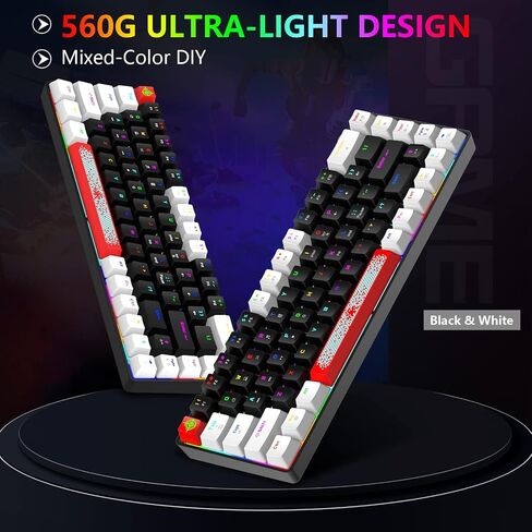 FELICON 60% Wired Mechanical Keyboard, RGB Backlight Compact 68 Key Small Gaming Keyboard All Keys Anti-Ghost, Type-C Waterproof Color Mouse Pad for Windows Laptop PC Mac(Black White & Blue Switch) in Kuwait