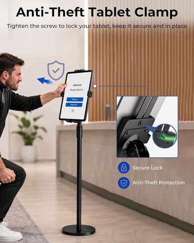 Anti-Theft Tablet Floor Stand 32.6"-40.5" Height Adjustable Tablet Floor Holder for 7-11" iPad/ Galaxy Tab with 360° Swivel & 90°Tilt Locking Clamp Security Kiosk Tablet Floor Mount for Retail in Kuwait
