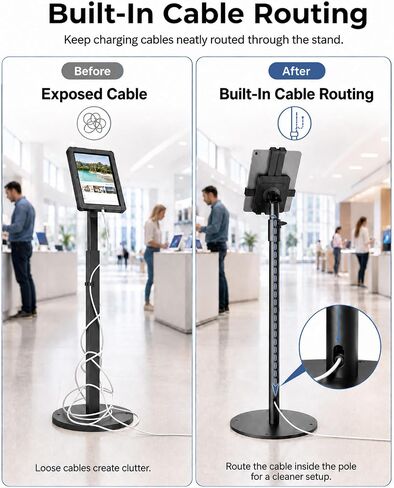 Anti-Theft Tablet Floor Stand 32.6"-40.5" Height Adjustable Tablet Floor Holder for 7-11" iPad/ Galaxy Tab with 360° Swivel & 90°Tilt Locking Clamp Security Kiosk Tablet Floor Mount for Retail in Kuwait