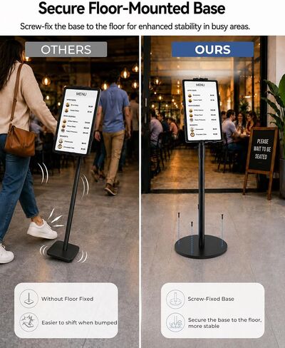 Anti-Theft Tablet Floor Stand 32.6"-40.5" Height Adjustable Tablet Floor Holder for 7-11" iPad/ Galaxy Tab with 360° Swivel & 90°Tilt Locking Clamp Security Kiosk Tablet Floor Mount for Retail in Kuwait