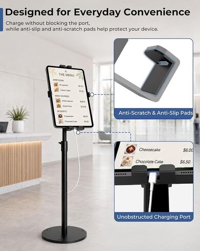 Anti-Theft Tablet Floor Stand 32.6"-40.5" Height Adjustable Tablet Floor Holder for 7-11" iPad/ Galaxy Tab with 360° Swivel & 90°Tilt Locking Clamp Security Kiosk Tablet Floor Mount for Retail in Kuwait