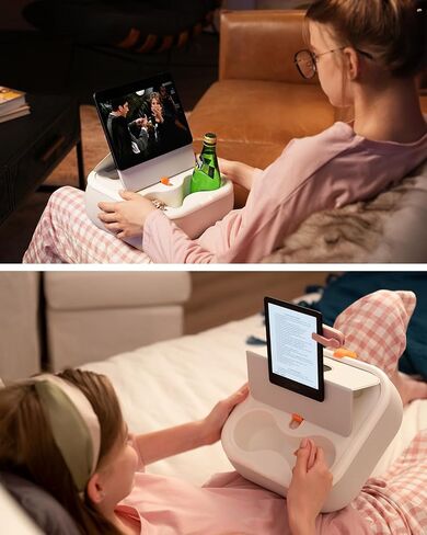 Viozon Tablet Stand Pillow, Compatible with 4-13" Phone/Tablet, iPad, iPhone, Samsung,Kindle,Google, Magnetic Phone Stand for Desk, Kindle Pillow Stand for Bed with Cozy Fabric,and Two Cup Size Bowl.W in Kuwait