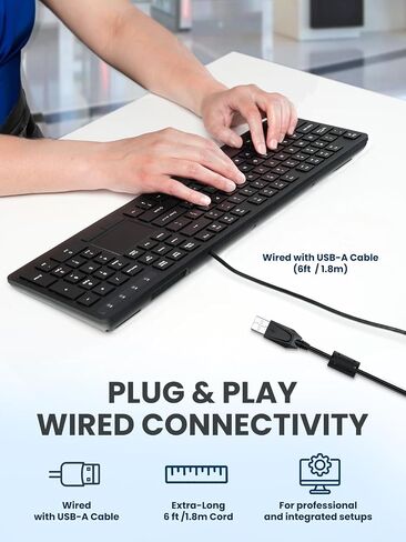 Perixx PERIBOARD-513III Wired Full-Size Keyboard with Integrated Touchpad - Quiet Scissor Keys - Multimedia Hotkeys - US Layout in Kuwait