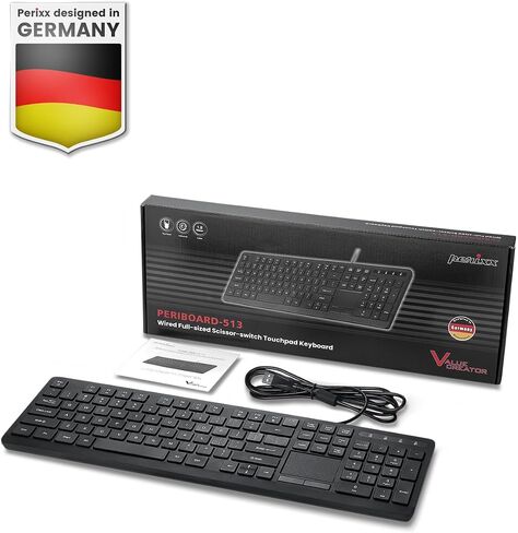 Perixx PERIBOARD-513III Wired Full-Size Keyboard with Integrated Touchpad - Quiet Scissor Keys - Multimedia Hotkeys - US Layout in Kuwait